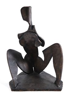 Walsh Bronze Stylized Sculpture of a Seated Nude