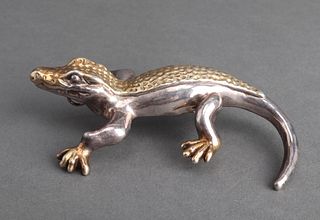 Silver & Gold Plated Alligator Brooch Pendant