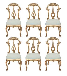 Rococo Manner Carved Dining Chairs, 6