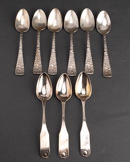 Sterling Silver Teaspoons, Antique, 9