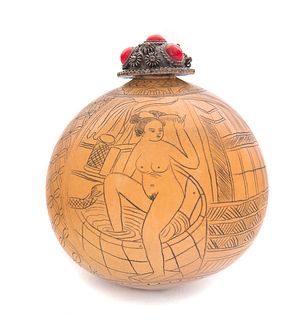 Chinese Carved Erotica Gourd Snuff Bottle