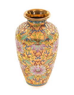 Chinese Gilt Cloisonné Champlevé Enamel Vase