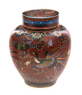 Japanese 3part Meiji Period Cloisonné Jar