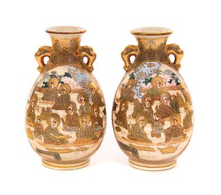 Signed Mirrored Japanese Satsuma Meiji Miniature Vases