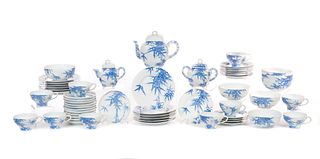 Signed Chinese Blue White Porcelain Luncheon Set with