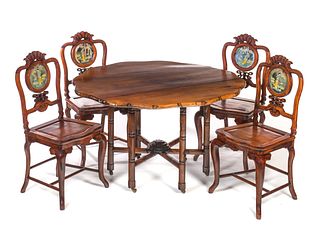 5 Pc Signed Chinese Mirrored Geisha Table & Chairs