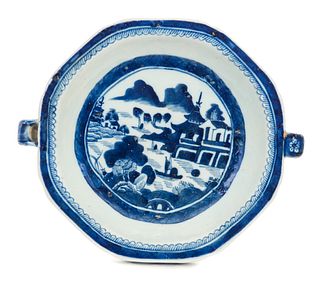 Chinese Canton Blue White Warming Plate