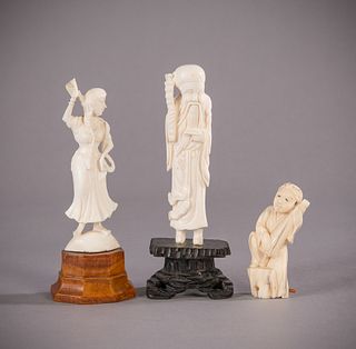 3 Miniature Carved Ivory Sculptures