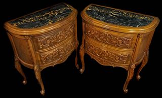 Pair Of Marble Top Demi Lune Consoles