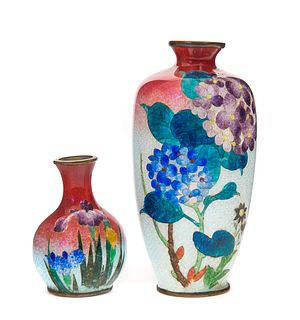 Two Japanese Ginbari Foil Cloisonné Vases