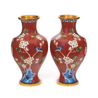 Mirror Image Chinese Cloisonné Vases