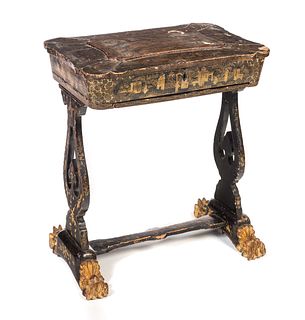 Chinese export black lacquer gilt sewing table