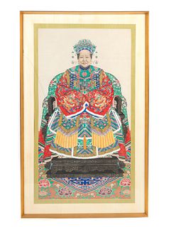 Chinese ancestor portrait scroll painting on silk