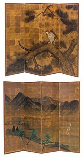 Two 19th Century Japanese Watercolor Screens