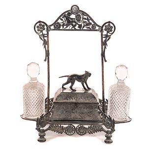 Victorian Silver Plated Castor Set w/ Dog