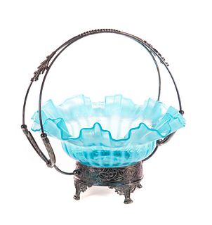 Victorian Blue Opalescent Brides Basket