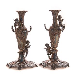 Pair of Sheffield Silver Cupid Vases