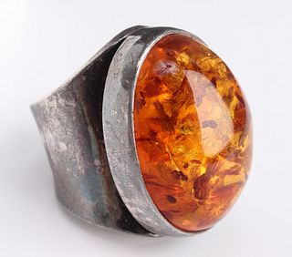 Mid-Century Modern Silver & Baltic Amber Ring