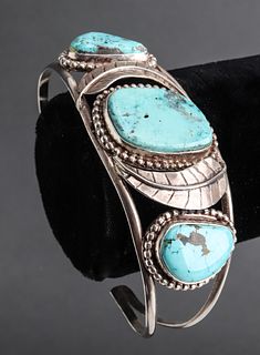 Navajo American Indian Silver & Turquoise Cuff