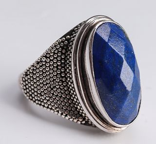 Tribal Silver & Lapis Lazuli Granulated Ring