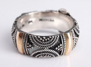 Tribal 18K Yellow Gold & Silver Ring