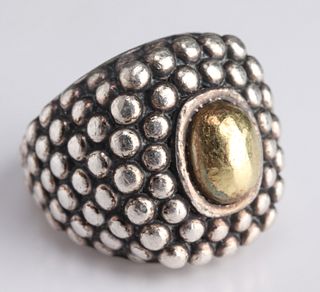 Lagos Caviar Silver & 18K Yellow Gold Beaded Ring