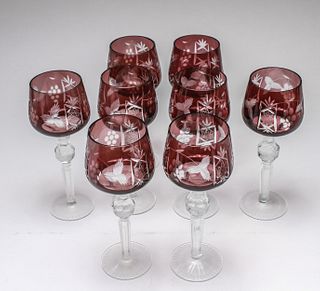 Bohemian Amethyst & Colorless Hock Wine Goblets, 8
