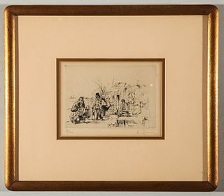 Illegibly Signed Peasant Scene Etching