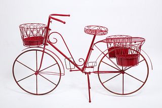 Modern Red Metal Bicycle Garden Planter Sculpture