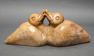 Yellow Soapstone Sculpture Of Two Ducks