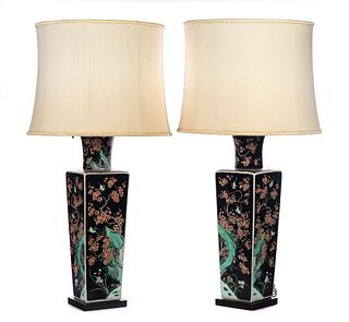 Two Chinese Famille Rose Lamps