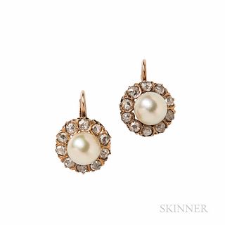 Gold, Pearl, and Diamond Earrings