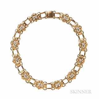 Arts and Crafts 14kt Gold and Diamond Necklace