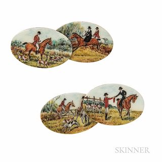 15kt Gold and Enamel Cuff Links