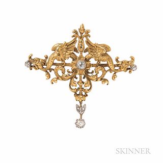 Art Nouveau 18kt Gold and Diamond Pendant/Brooch