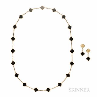 18kt Gold and Onyx Necklace and Earrings