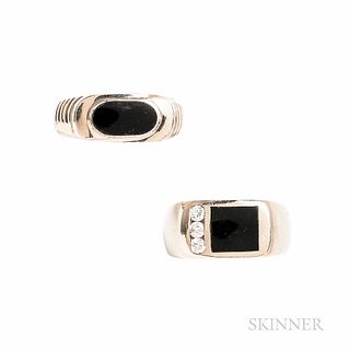 Two 14kt White Gold and Onyx Rings
