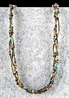Egyptian Faience Beaded Necklace - 3 Braided Strands