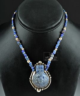 Roman Glass Necklace w/ Glass Lion Pendant