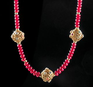 Mughal 18K+ Gold & Ruby, Diamond, Emerald Necklace
