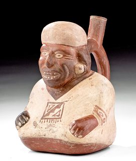 Moche II Pottery Stirrup Vessel - Seated Elder