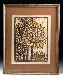 Signed Hutsaliuk Print, 1970s - Sunflowers
