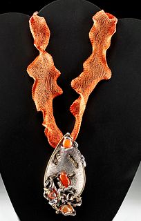Gorgeous Custom Mexican Silver Necklace w Fire Opals