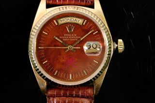 18k YG Rolex Day Date 18038 W/ Omani Wood Dial