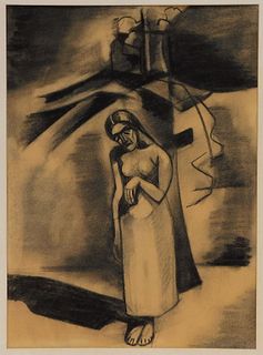 Otto Plaug Surrealist Woman Charcoal Drawing