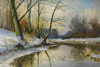 Impressionist Winter River Landscape Painting