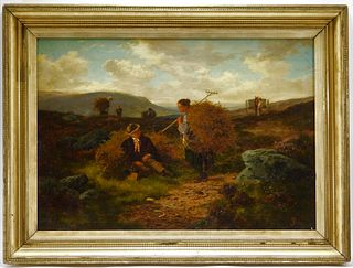 19C Irish Farming Illuminated Landscape Painting