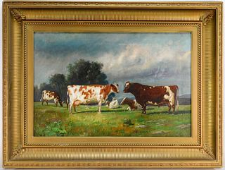 Thomas Harris Robinson Grazing Cows O/C Painting