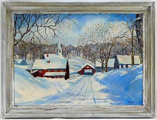 M. Bowen Vermont Winter Landscape Painting