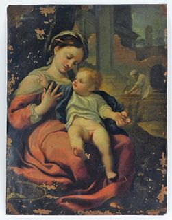 18C Old Master's Mother & Child Copper Painting